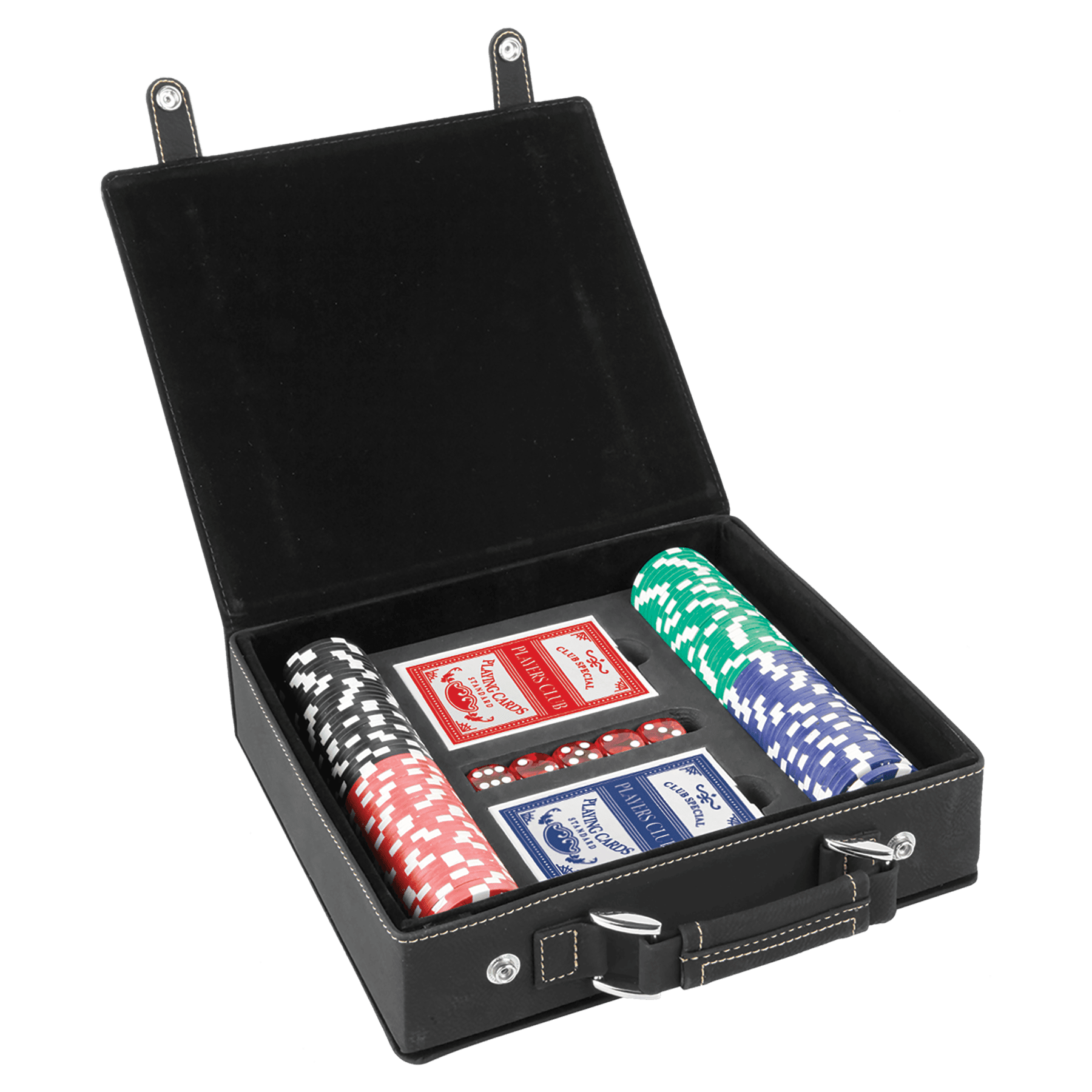 Laseroitavat nahkaiset pokeri-, kortti- ja noppasetit