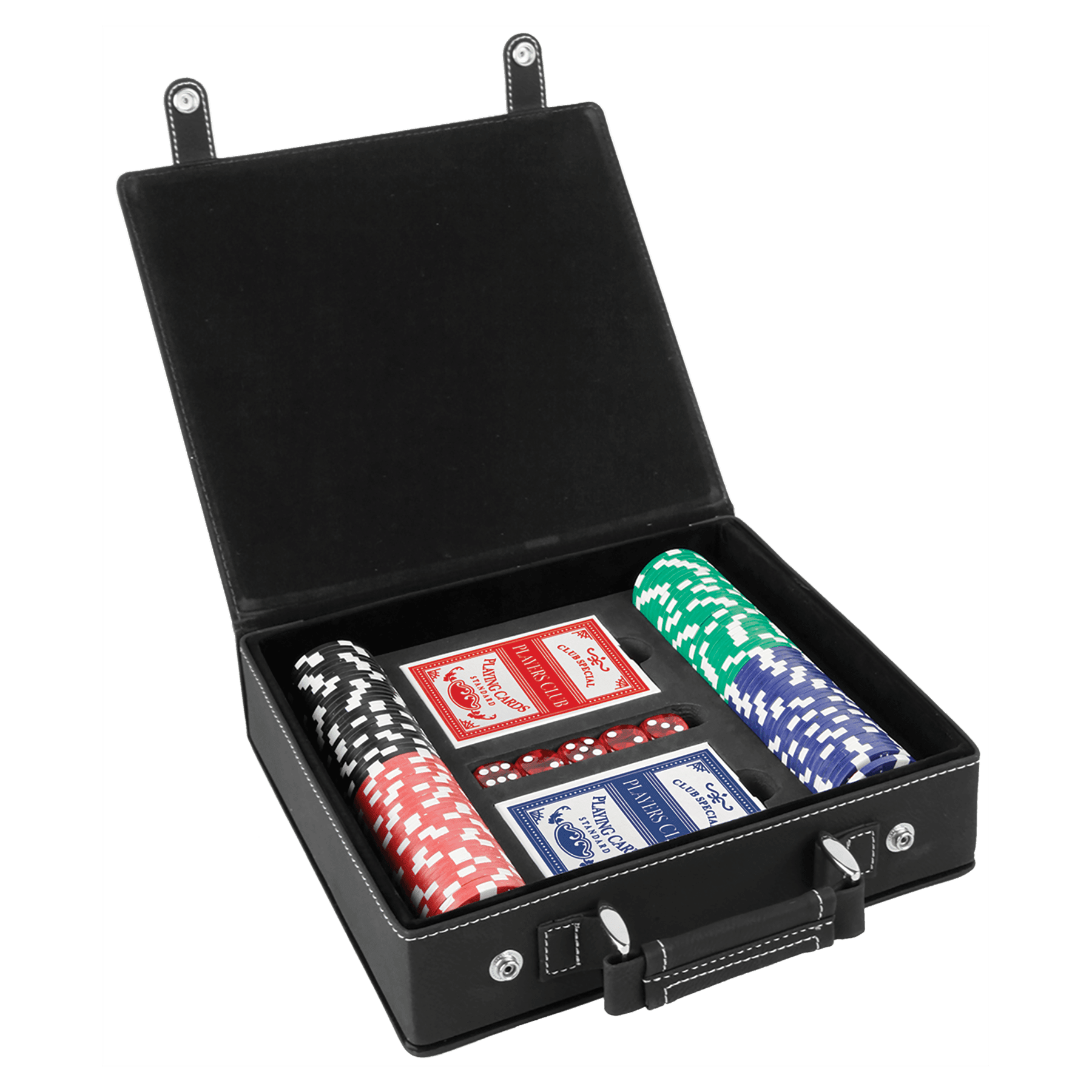 Laseroitavat nahkaiset pokeri-, kortti- ja noppasetit