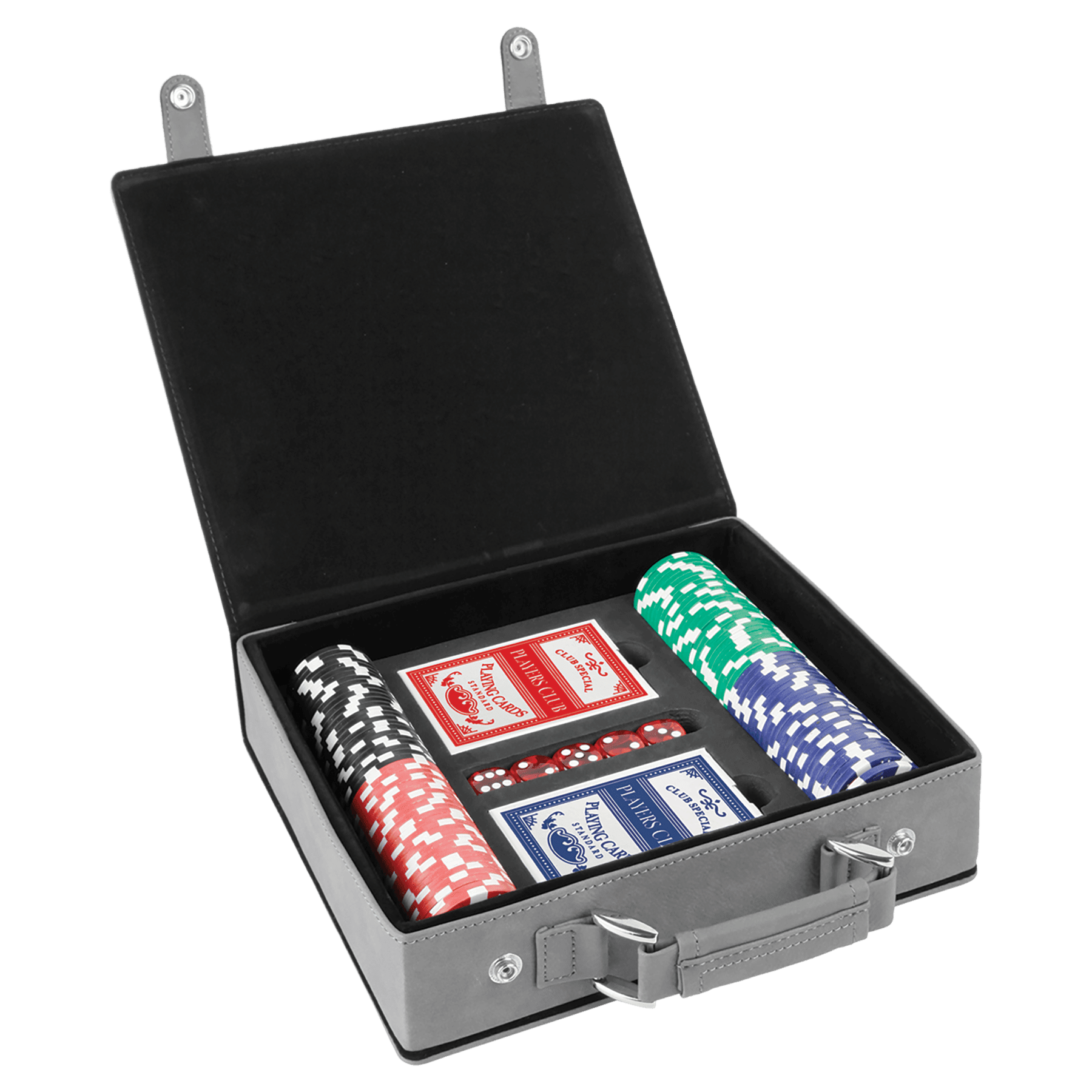 Laseroitavat nahkaiset pokeri-, kortti- ja noppasetit